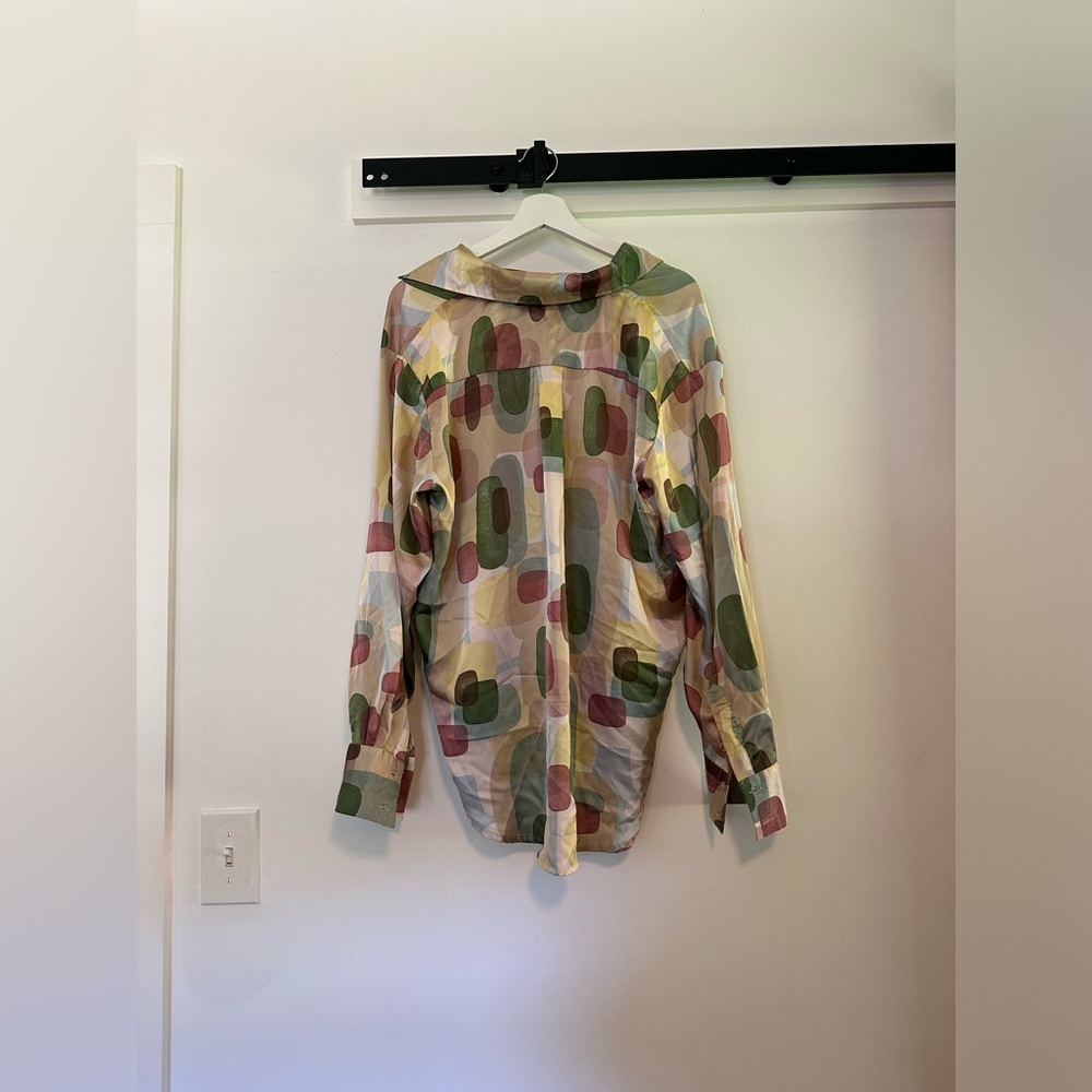 Funky Pattern Satin Button Up Blouse - image 2